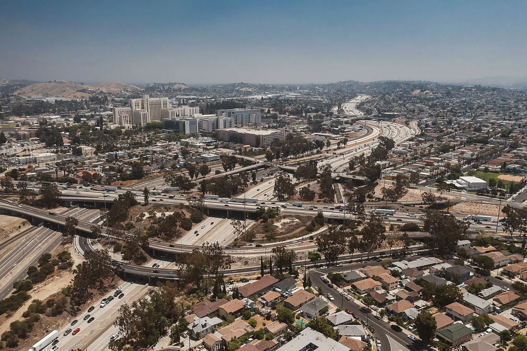 Aerial of Los Angeles freeway interchange